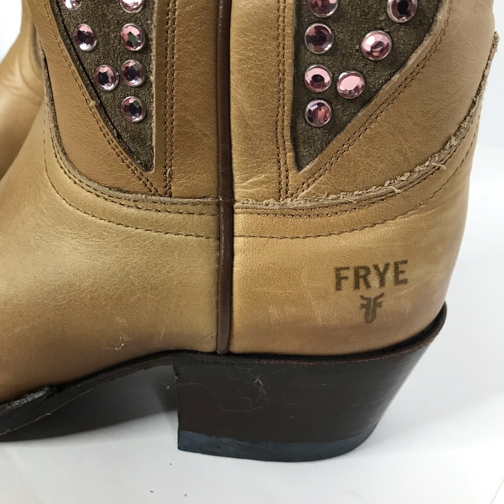 FRYE Cowboy Boots Leather Pink Rhinestone Western - Picture 11 of 14